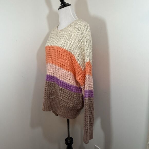 Universal Thread Striped Knit Sweater M Crewneck Pullover Orange Purpke Winter - Picture 5 of 14